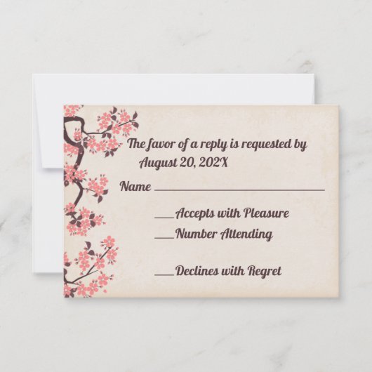 Cartes RSVP en fleurs Sakura rose (Devant)