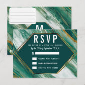 Cartes RSVP en marbre abstrait vert émeraude et or (Devant / Derrière)