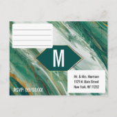 Cartes RSVP en marbre d'agate abstrait or vert éme (Dos)