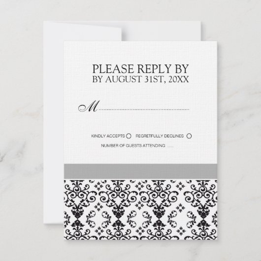 Cartes RSVP en noir et blanc (Devant)