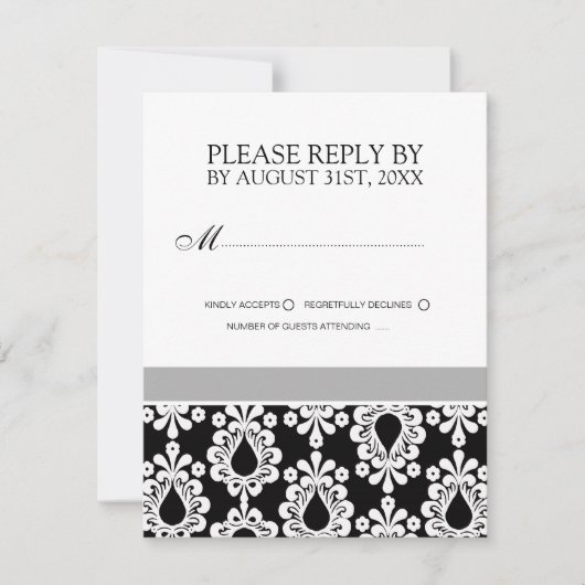 Cartes RSVP en noir et blanc (Devant)