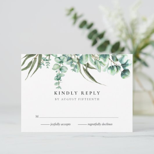 Cartes RSVP Eucalyptus Eucalyptus Rustique Vert (Debout devant)