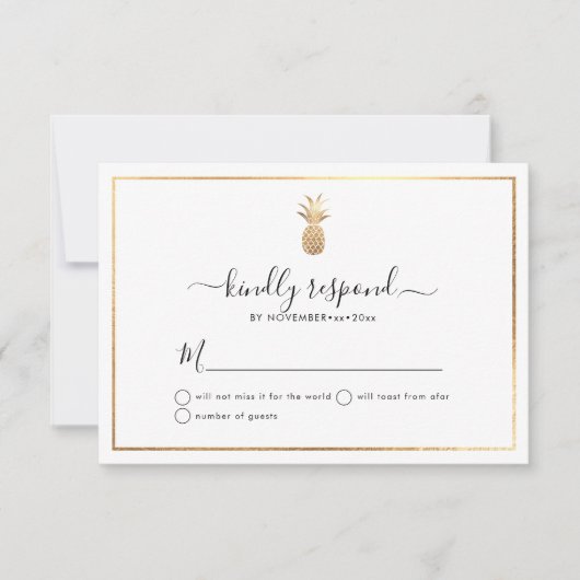Cartes RSVP Faux Gold Pineappy (Devant)