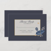 Cartes RSVP Feuilles bleues (Devant / Derrière)