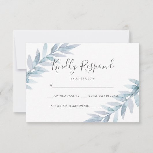 Cartes RSVP feuilles couleur bleu clair (Devant)