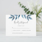 Cartes RSVP feuilles couleur bleu foncé (Debout devant)