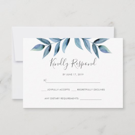 Cartes RSVP feuilles couleur bleu foncé (Devant)