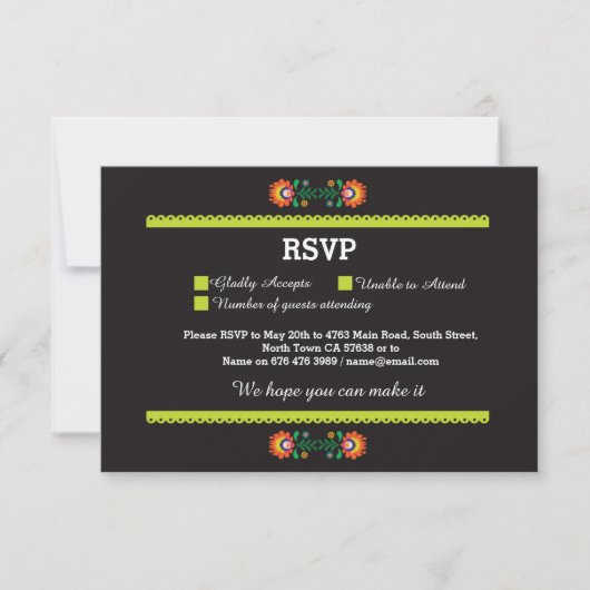 Cartes RSVP Fiesta Impression Mexicaine Mariage (Devant)