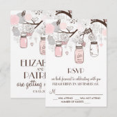 Cartes RSVP Fleurs Rose Pâle et Grises en Pot Maso (Devant / Derrière)