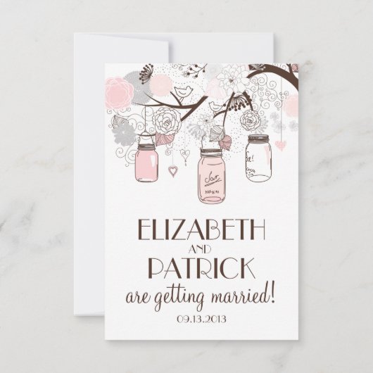 Cartes RSVP Fleurs Rose Pâle et Grises en Pots Mas (Dos)