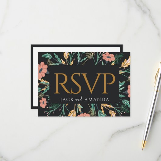 Cartes RSVP Flower Elegant (Devant/Arrière en situation)