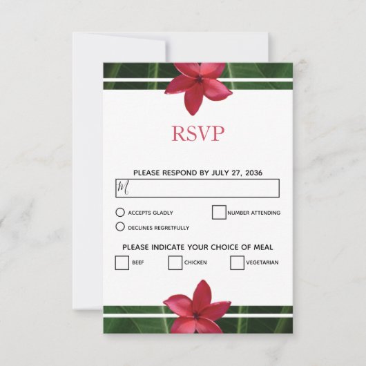 Cartes RSVP Frangipanier Plumeria Rouge Rustique (Devant)