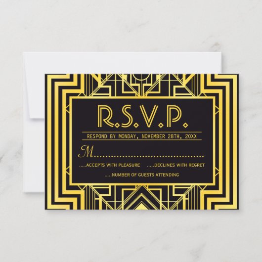 Cartes RSVP Géométriques Noir & Or (Devant)