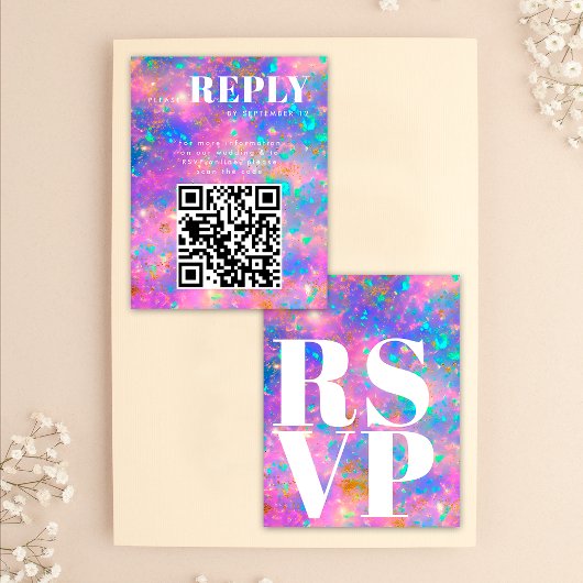 Cartes RSVP Gold Opal Stone pour code QR Mariage