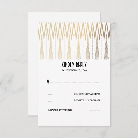 Cartes RSVP Gold White et Black Art Déco (Devant / Derrière)