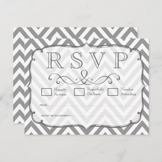 Cartes RSVP Gris & Blanc Chevron Wedding (Devant / Derrière)