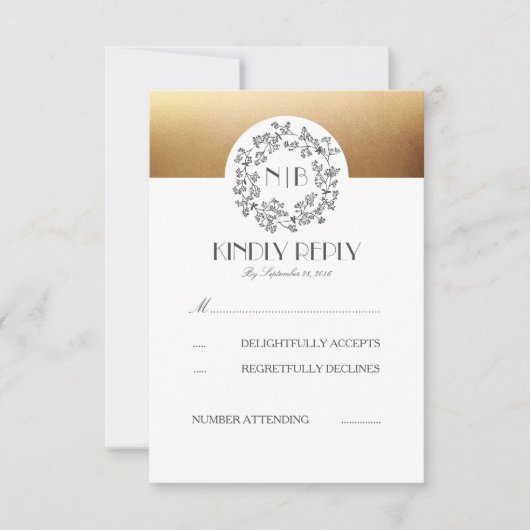 Cartes RSVP Gris Breath Gold Wedding pour bébé (Devant)