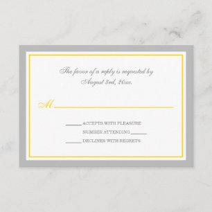 Cartes RSVP Gris & Jaune Réception Mariage