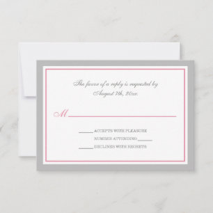 Cartes RSVP Gris & Rose de la réception de mariage