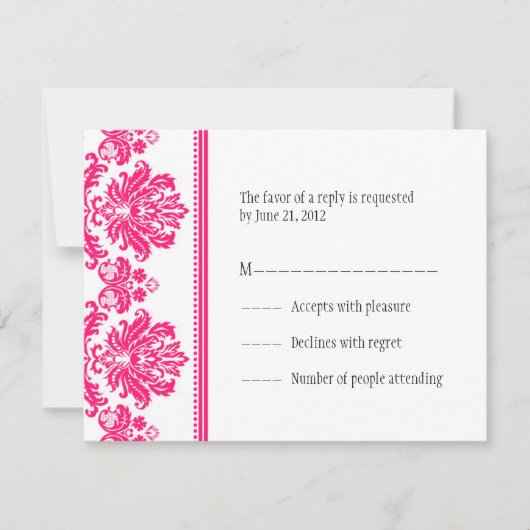 Cartes RSVP Hot Rose Damas (Devant)