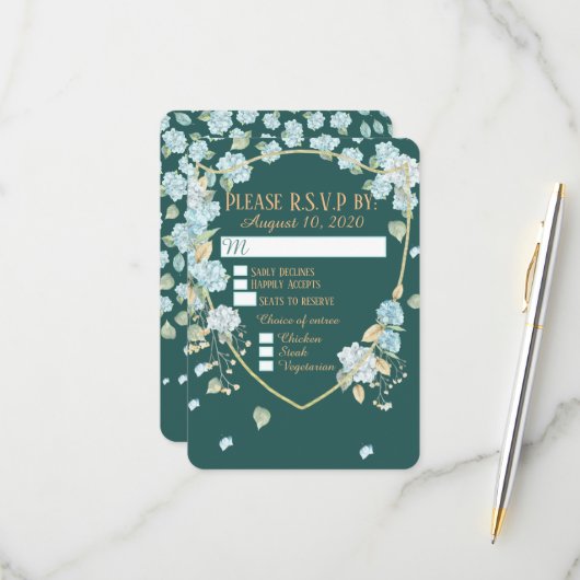 Cartes RSVP Hydrangea au clair de lune (Devant/Arrière en situation)