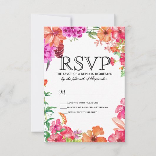 Cartes RSVP Jardin Rose Orange Aquarelle (Devant)