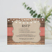 Cartes RSVP Mariage Bois Burlap Rustique Rouge à c (Debout devant)
