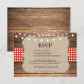 Cartes RSVP Mariage Bois Burlap Rustique Rouge à c (Devant / Derrière)