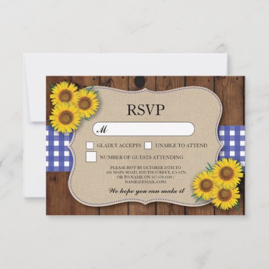 Cartes RSVP Mariage Bois Burlap Rustique Vérifié B (Devant)