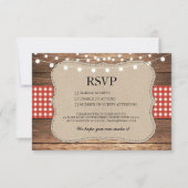 Cartes RSVP Mariage Bois Toile Émeri Rouge (Devant)