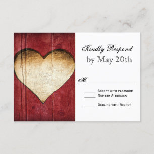 Cartes RSVP Mariage campagnard de coeur en bois de