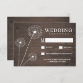 Cartes RSVP Mariage campagnard en bois Dandelion (Devant / Derrière)