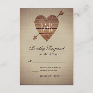 Cartes RSVP Mariage campagnard Flèche Coeur Rustiq