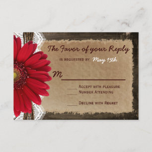 Cartes RSVP Mariage campagnard roux bois rustique