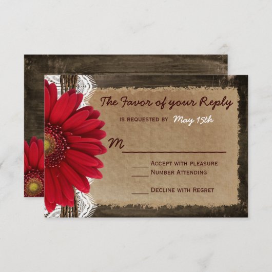 Cartes RSVP Mariage campagnard roux bois rustique (Devant / Derrière)