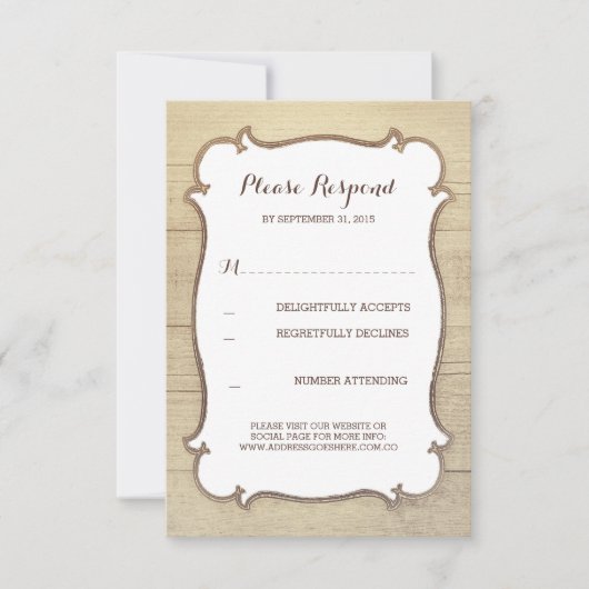 Cartes RSVP Mariage campagnard Rustique (Devant)