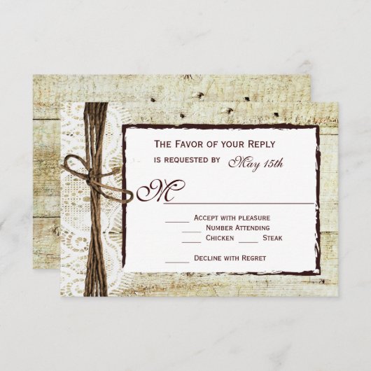 Cartes RSVP Mariage campagnard Rustique (Devant / Derrière)