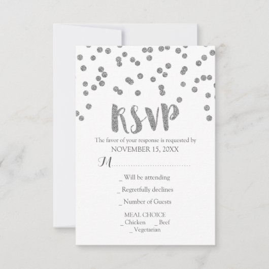 Cartes RSVP Mariage Confetti Argent (Devant)