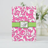 Cartes RSVP Mariage damassé Hot Rose & Lime Green (Debout devant)