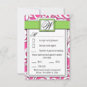 Cartes RSVP Mariage damassé Hot Rose & Lime Green (Dos)