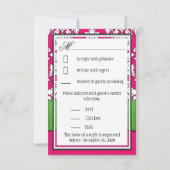 Cartes RSVP Mariage damassé Hot Rose & Lime Green (Dos)