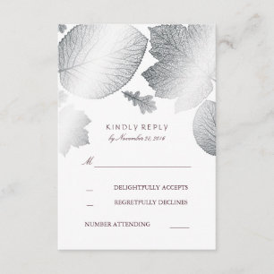 Cartes RSVP Mariage de automne Feuille Argent