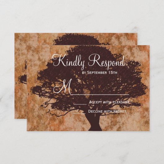 Cartes RSVP Mariage de automne Silhouette en chêne (Devant / Derrière)