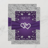 Cartes RSVP Mariage de coeur d'amour violet, gris (Devant / Derrière)
