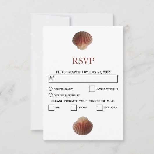 Cartes RSVP Mariage de coquillages Beach Seashell (Devant)