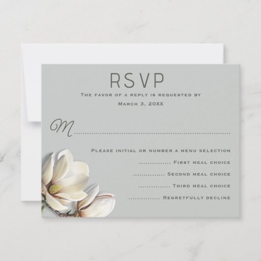Cartes RSVP Mariage du menu Fleurs Magnolia du Sud (Devant)