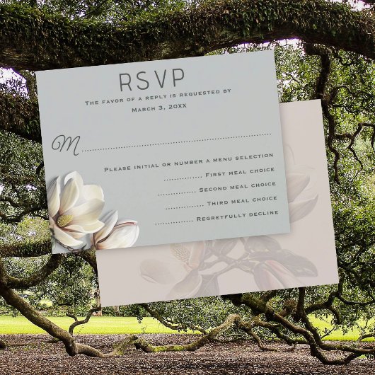 Cartes RSVP Mariage du menu Fleurs Magnolia du Sud