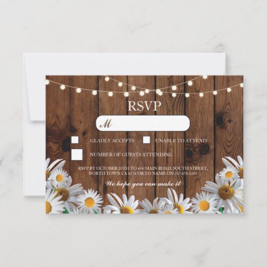 Cartes RSVP mariage en bois rustique fleurs de mar (Devant)