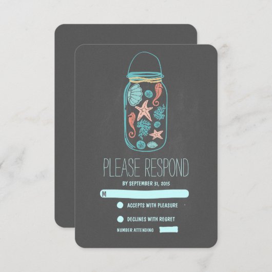 cartes RSVP mariage en pot de mason de plage nauti (Devant / Derrière)
