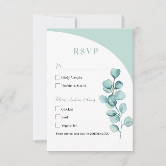 Cartes RSVP Mariage Feuilles d'Eucalyptus Vert (Devant)